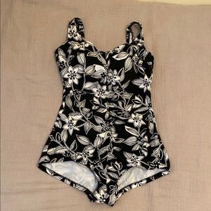 ROSE MARIA REID Floral Black and White Swimsuit. Size 16